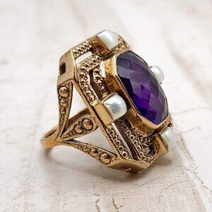 Huge Nicky Butler Amethyst and Pearl Cocktail Ring - Bronze - Size 10